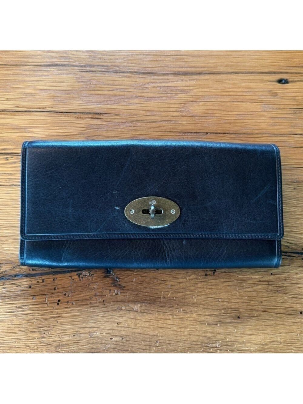 Mulberry Vintage Continental Classic Long Black Leather Wallet Turnlock Purse